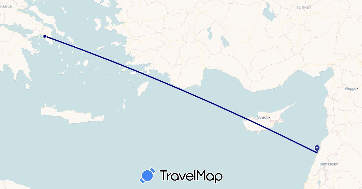 TravelMap itinerary: driving in Greece, Lebanon (Asia, Europe)